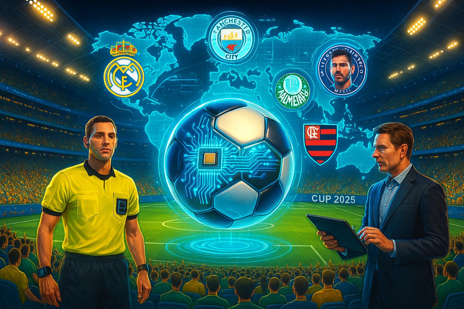 Copa do Mundo de Clubes 2025 apresenta 32 times, novo formato, tecnologias inovadoras e envolve disputas intensas entre clubes de todo o mundo. (imagem gerada com inteligência artificial)