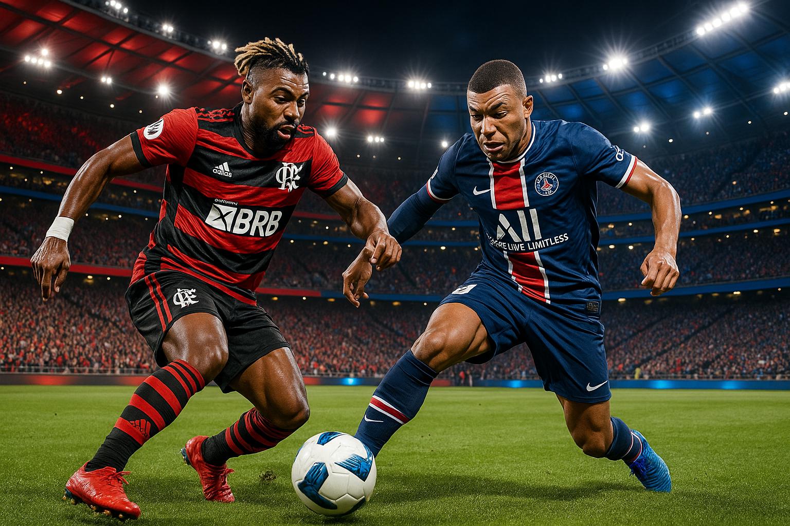 Flamengo enfrenta o PSG nas oitavas do Mundial 2025: expectativa, análise tática e possíveis desfalques para um jogo decisivo entre clubes brasileiros e europeus. (imagem gerada com inteligência artificial)
