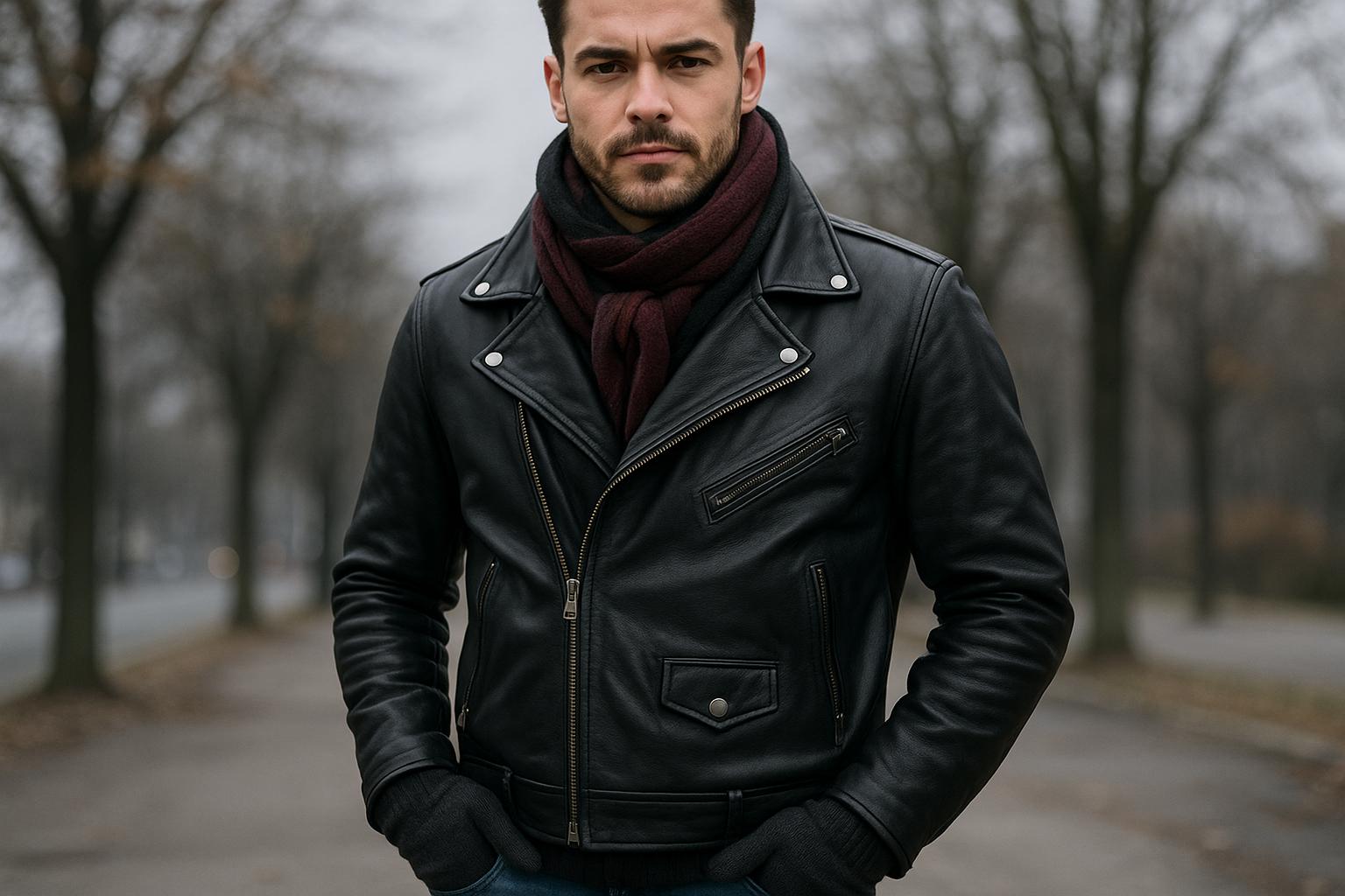 Jaqueta de couro no inverno une estilo atemporal, conforto térmico e proteção eficaz, garantindo versatilidade e elegância para os dias frios. (imagem gerada com inteligência artificial)
