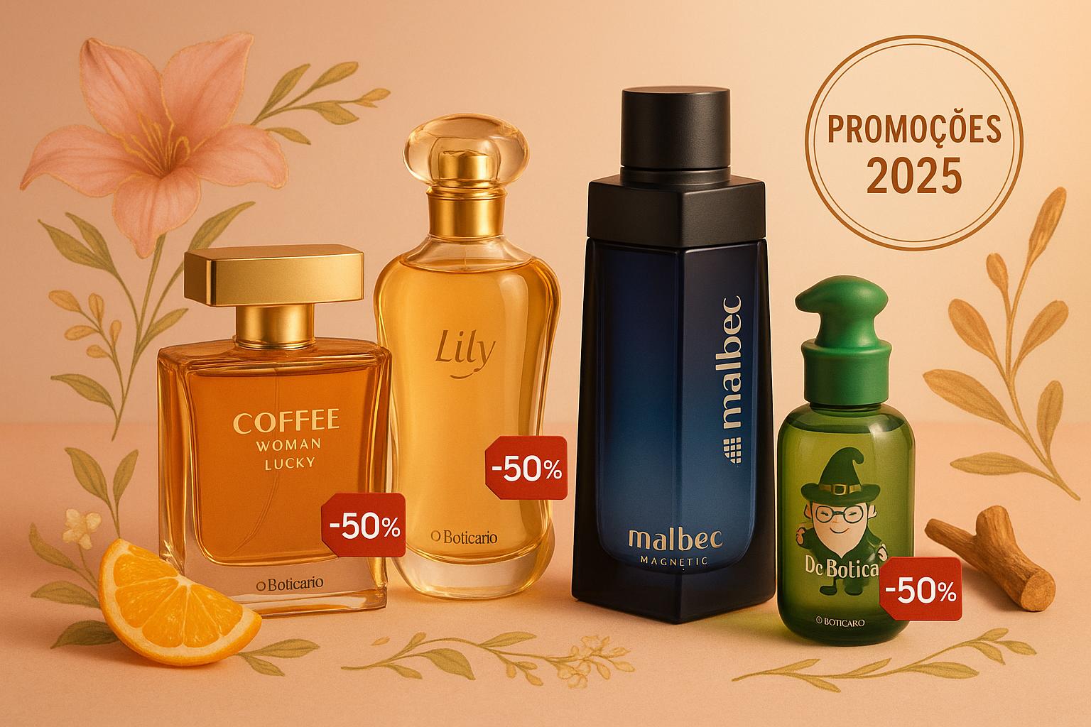 Perfumes em promoção O Boticário 2025 com descontos exclusivos, lançamentos, kits especiais e cupons para renovar sua coleção gastando menos. (imagem gerada com inteligência artificial)