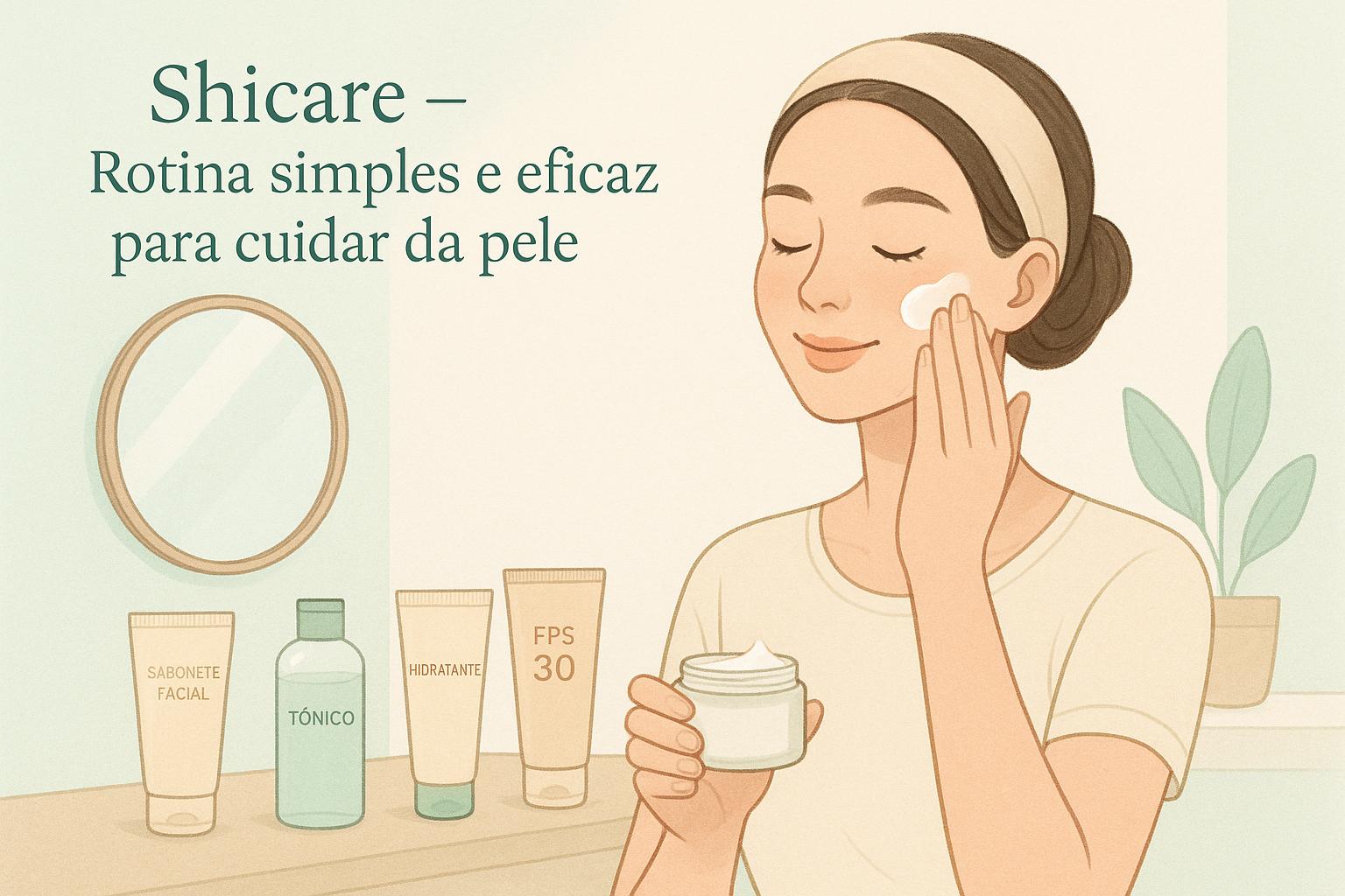 Shicare oferece uma rotina simples e eficaz para cuidar da pele, com produtos essenciais que garantem hidratação, proteção e beleza natural diária. (imagem gerada com inteligência artificial)