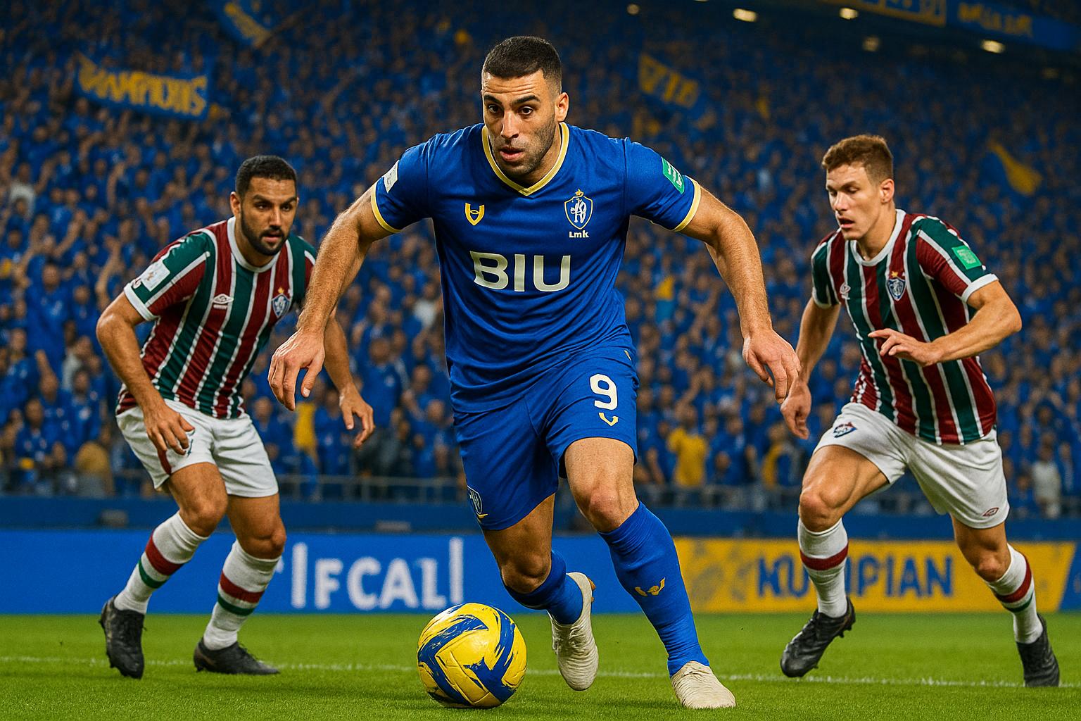 Al-Hilal confirma contratação de Hamdallah para enfrentar o Fluminense no Mundial, reforçando seu ataque e aumentando as expectativas na competição. (imagem gerada com inteligência artificial)