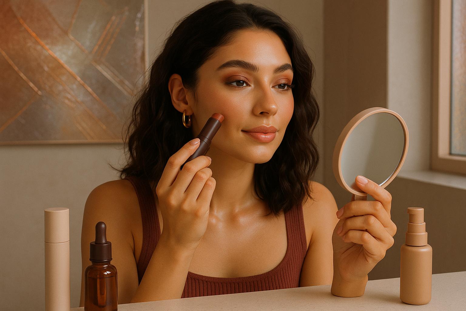 Aprenda a se maquiar como profissional em casa em 2026: tendências, dicas e produtos multifuncionais para realçar a beleza natural e criar looks autênticos e versáteis. (imagem gerada com inteligência artificial)