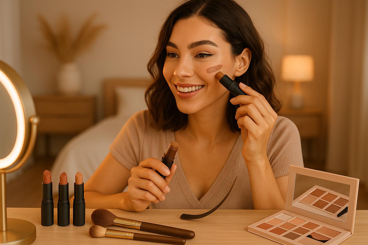 Aprenda como se maquiar em casa como profissional em 2026 com tendências, dicas e produtos essenciais para realçar sua beleza natural e criar looks modernos. (imagem gerada com inteligência artificial)