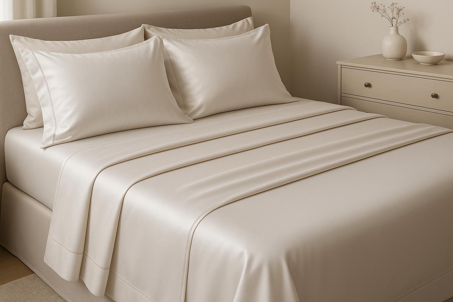 Descubra o conforto e a elegância do jogo de lençol 03 peças de micropercal com 400 fios para cama queen, toque macio, acabamento sofisticado e benefício antiácaro. (imagem gerada com inteligência artificial)