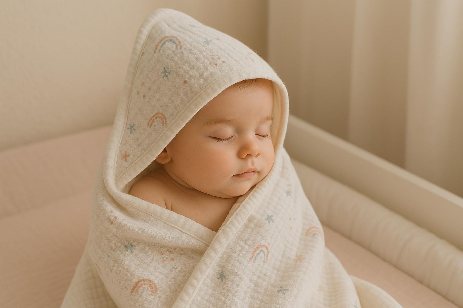 Toalha de banho soft com capuz para bebê: macia, absorvente e prática, disponível em kits com 2, 3 ou 4 unidades, ideal para secar e envolver seu bebê com conforto. (imagem gerada com inteligência artificial)