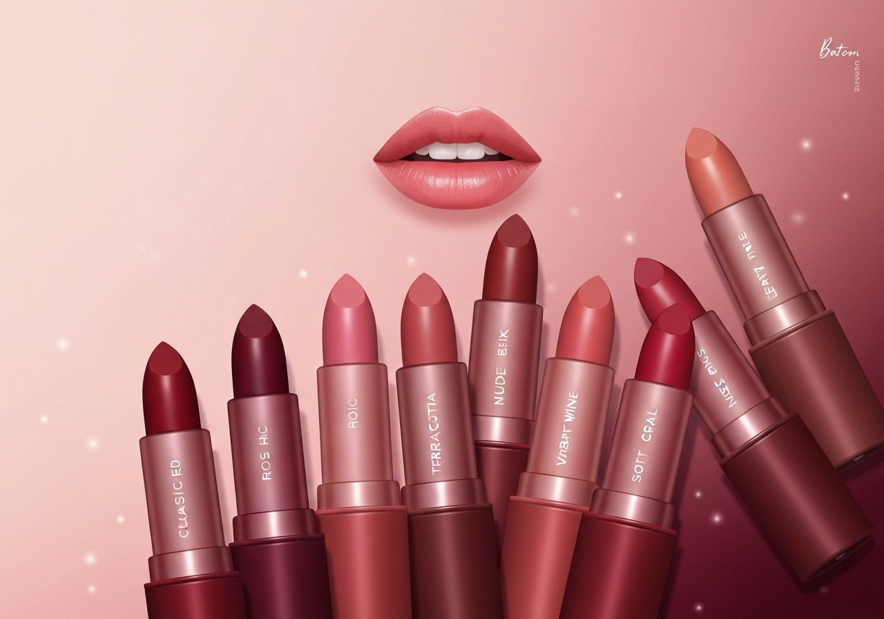 Batom Creamy Matte Glass da Ruby Rose: 8 cores intensos, alta pigmentação, acabamento aveludado e confortável. Aplicação suave, longa duração, sem ressecar. (imagem gerada com inteligência artificial)