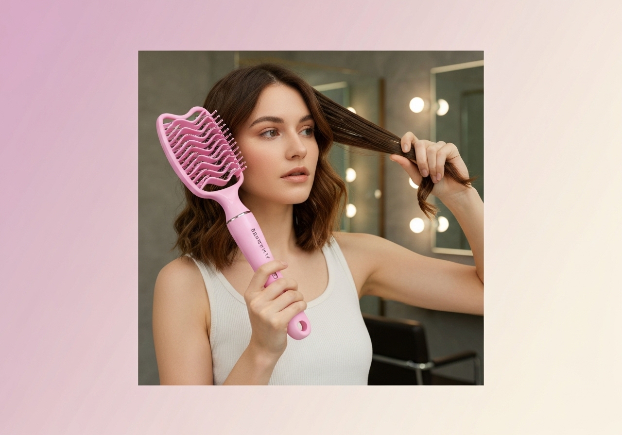 Escova Onda Beauty Flash: definição de cachos sem frizz, com cerdas flexíveis e base almofadada que protege fios, facilita fitagem e garante naturalidade. (imagem gerada com inteligência artificial)
