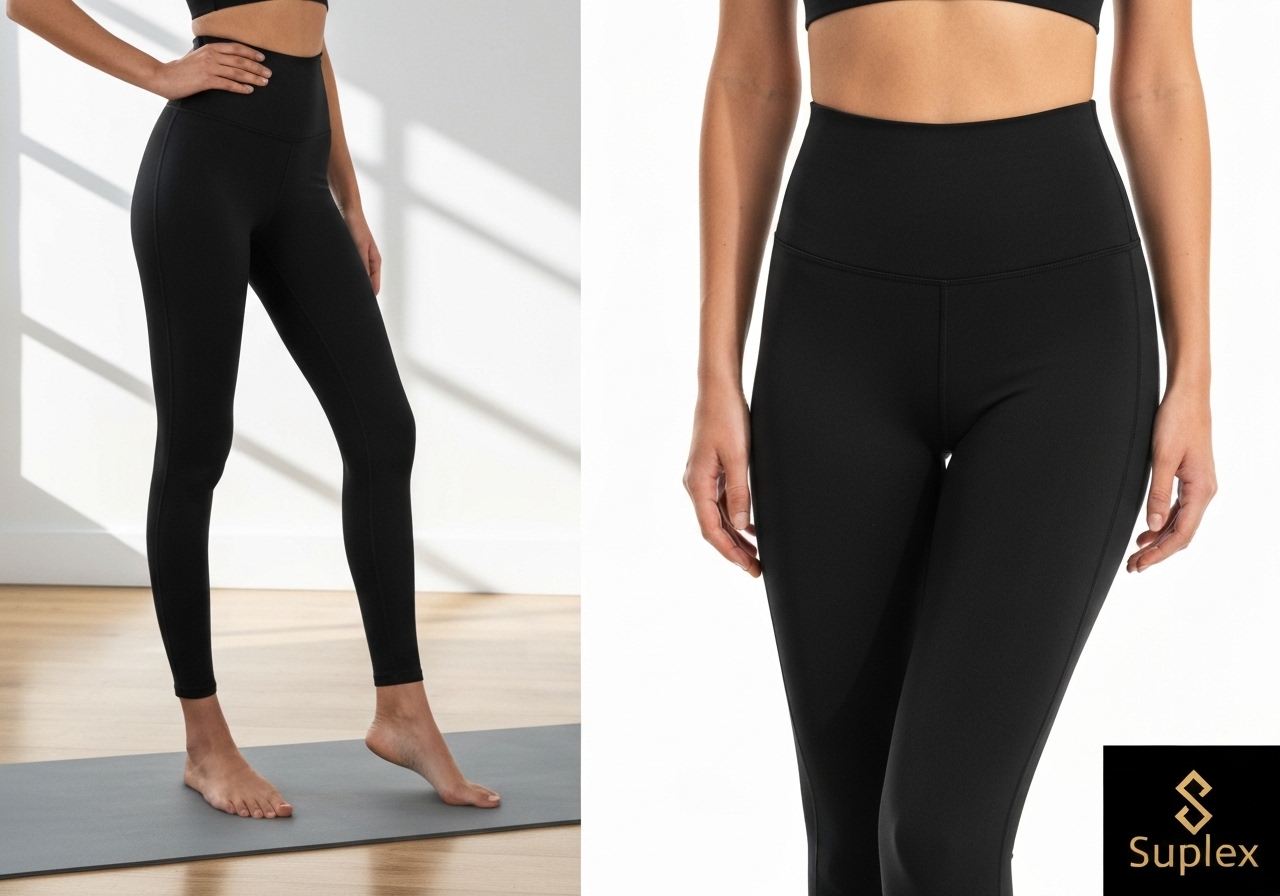 Kit 2 Leggings Suplex Lisa zero transparência: tecido de alta qualidade, cintura alta, elasticidade e modelagem impecável, ideal para treinos e looks do dia. (imagem gerada com inteligência artificial)