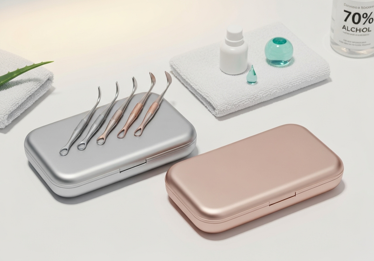 Kit 4 Extrator: 4 ferramentas de aço inox, pontas duplas para cravos e espinhas, uso caseiro seguro, sem dor, esterilizável, limpeza e aloe vera pós‑tratamento. (imagem gerada com inteligência artificial)