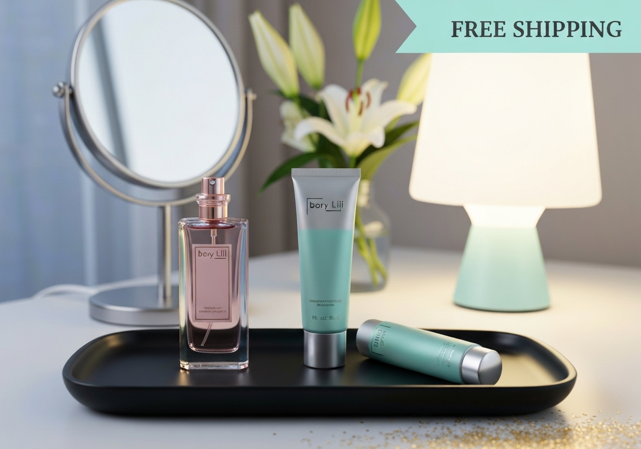 Kit promocional feminino com perfume e creme hidratante Bory Lili, envio imediato e livre de frete. Perfeita escolha para presentear ou mimar-se. (imagem gerada com inteligência artificial)