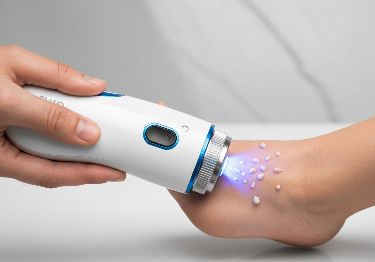 Descubra o lixador de pé elétrico Marisa: tecnologia DERMA VAC, 2 velocidades, cabeças intercambiáveis e carregamento USB. Pés macios e sem calos em minutos. (imagem gerada com inteligência artificial)
