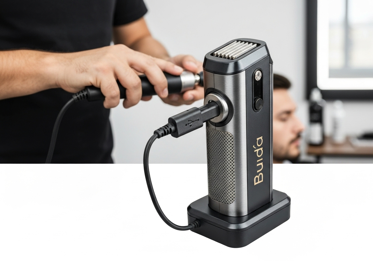 Máquina Dragão profissional: corte sem fio, 1200 mAh e 2 h autonomia, motor 5 W, 4 pentes guia, design metálico com Buda, custo-benefício incrível. (imagem gerada com inteligência artificial)
