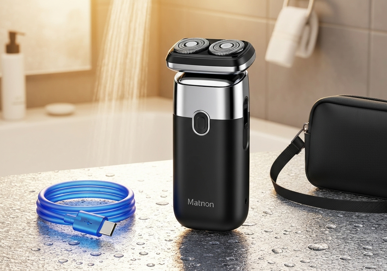 Mini barbeador portátil com 6600 rpm, dual molhado/seco, IPX7, carga USB rápida 60 min e 6 h de uso. Leve, silencioso e perfeito para viagens. (imagem gerada com inteligência artificial)