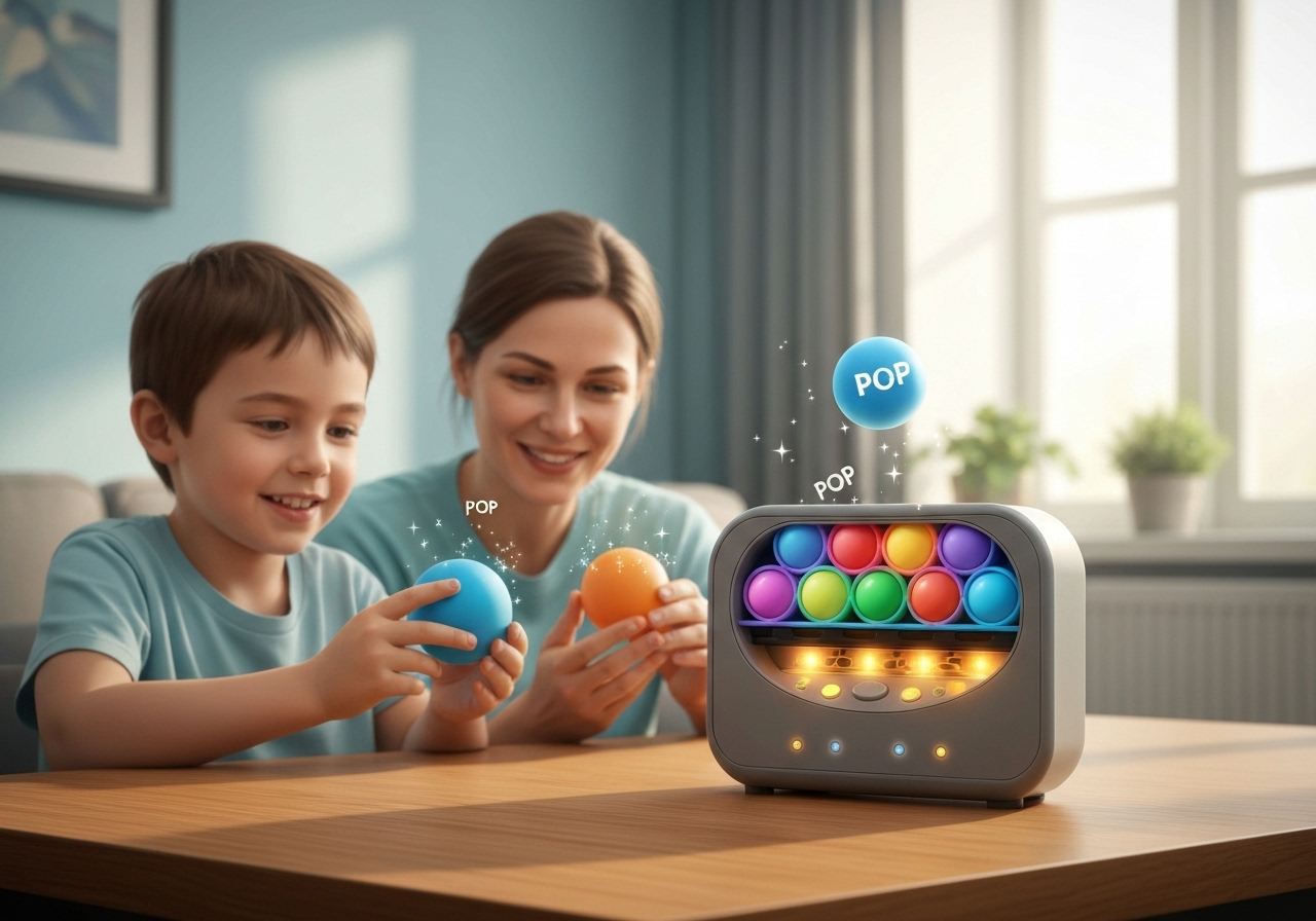 Descubra o Push Pop It Popet Bubble, brinquedo sensorial em 11 variações que alivia estresse e aumenta concentração. Efeitos visuais, mas pilhas não incluídas. (imagem gerada com inteligência artificial)
