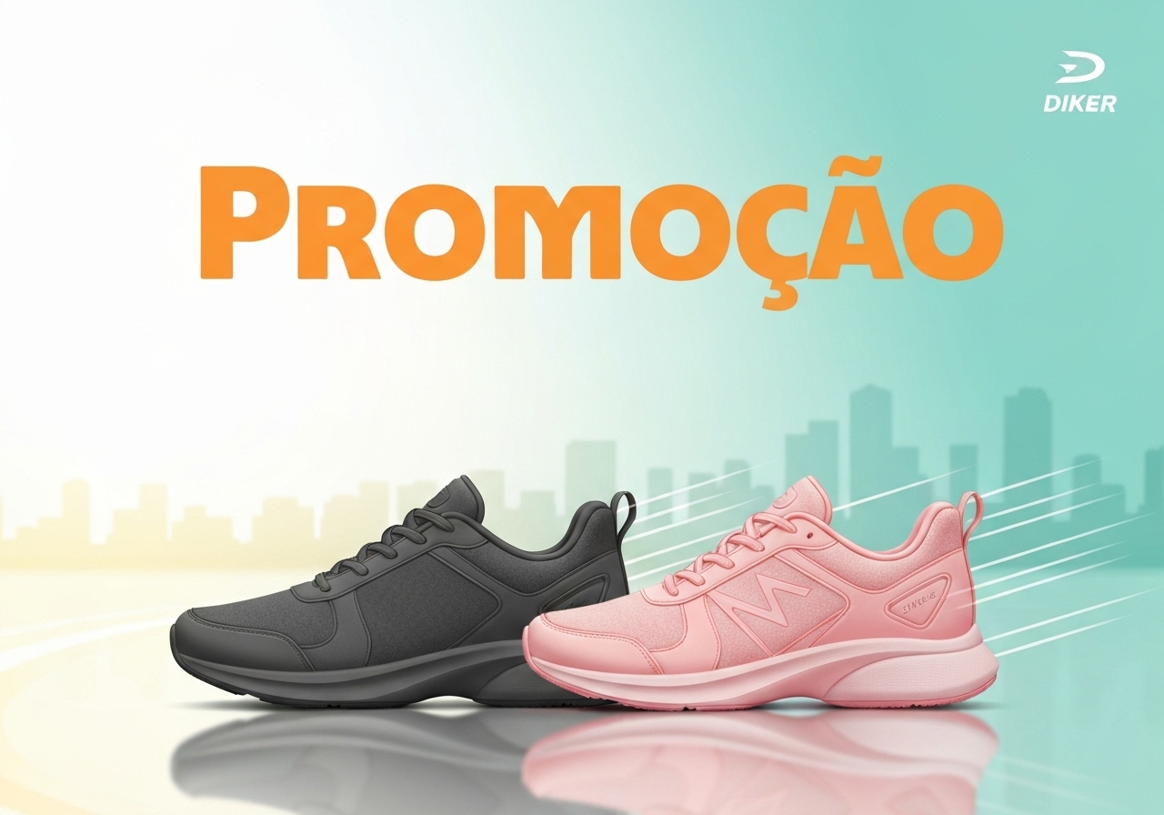 Tênis Diker, leve e confortável, ideal para academia, corrida e dia a dia. Entrega rápida (3–7 dias) e preço promocional, estoque de Minas Gerais. (imagem gerada com inteligência artificial)