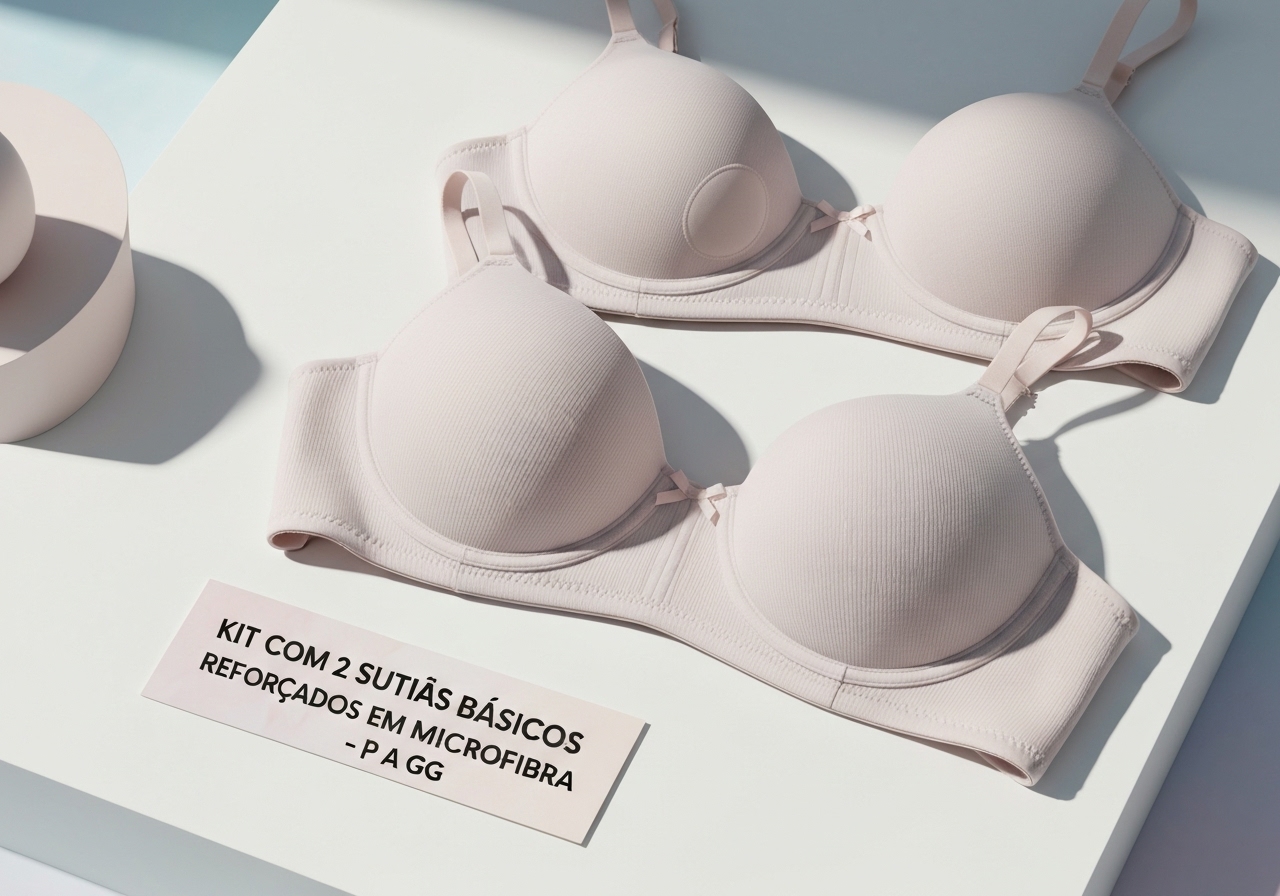 Kit com 2 Sutiãs Básicos Reforçados em Microfibra com Bojo para Tamanhos P ao GG