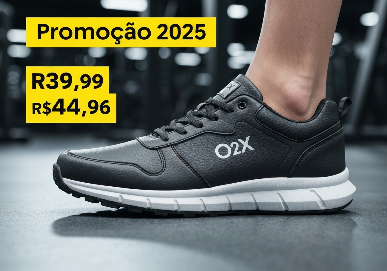 Descubra o Tênis O2X Esportivo: leve, amortecimento EVA, sola antiderrapante e promo 2025 de R$39,99 a R$44,96. Conforto diário, entrega rápida e garantia de 30 dias. (imagem gerada com inteligência artificial)