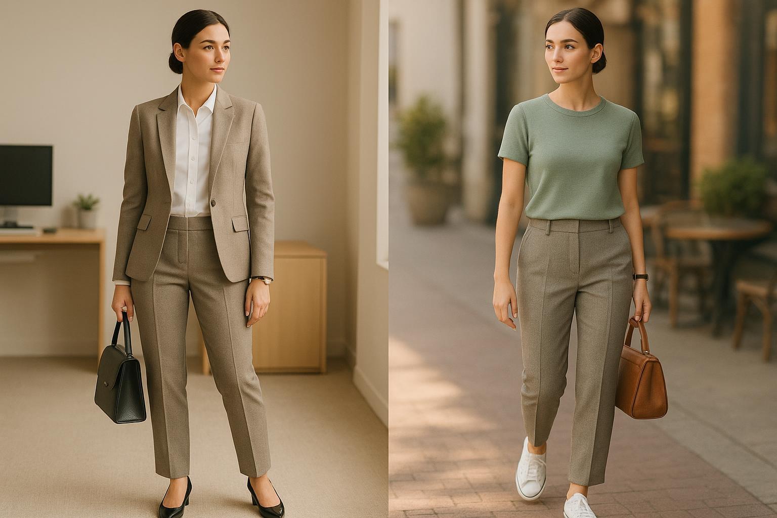 Descubra como a calça alfaiataria feminina eleva seu visual com elegância, conforto e versatilidade, combinando perfeitamente a formalidade ao estilo casual. (imagem gerada com inteligência artificial)