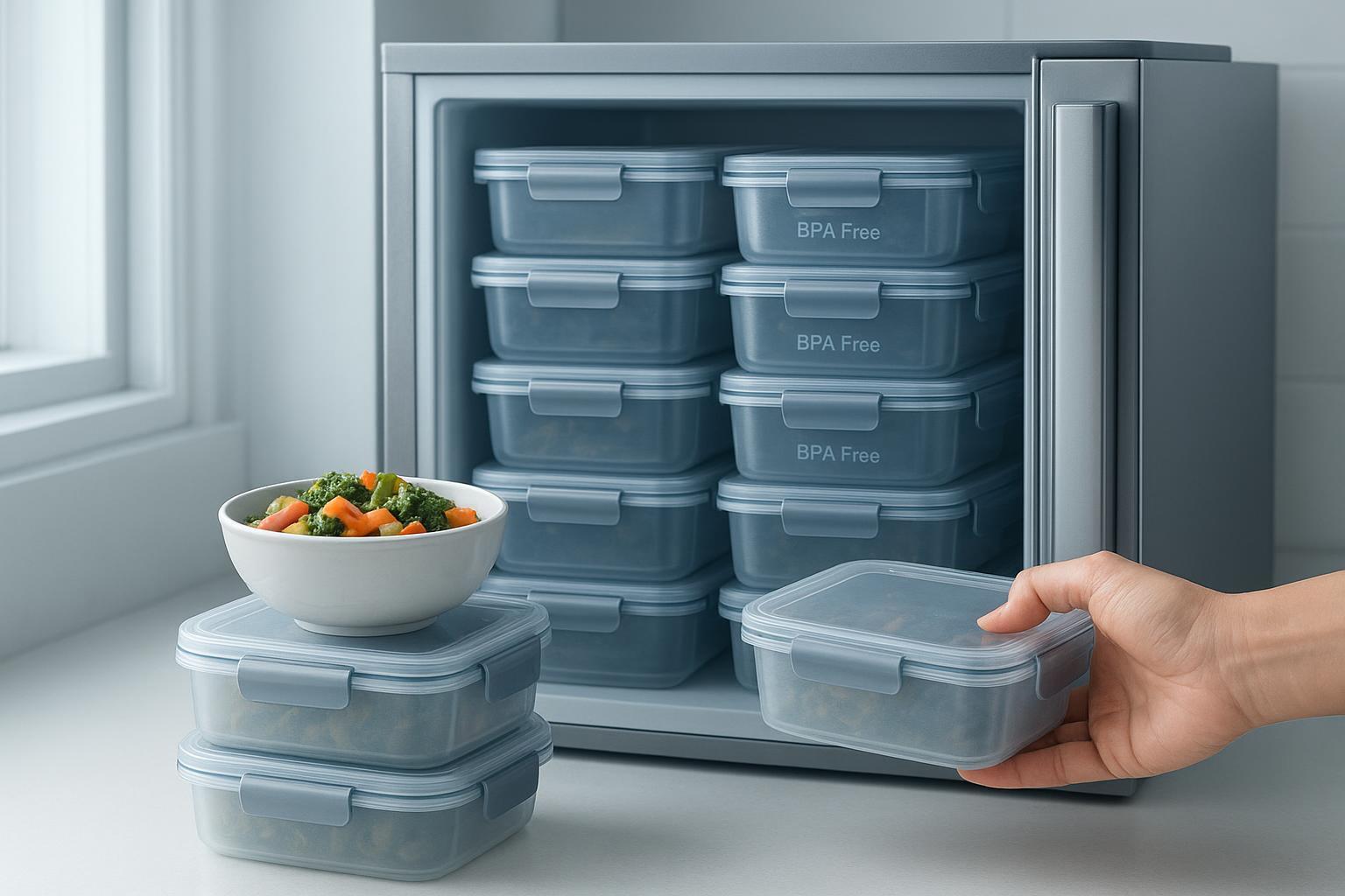 Organize seu congelador com o Kit 10 Marmitas Potes 800ml BPA‑free, com travas laterais. Evita vazamentos e mantém alimentos frescos. (imagem gerada com inteligência artificial)